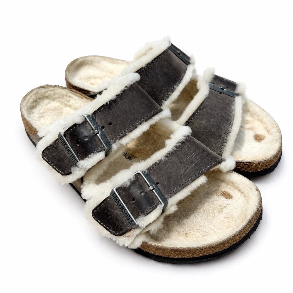 Birkenstock Arizona Shearling Sandals Grey Suede Women’s Size 38